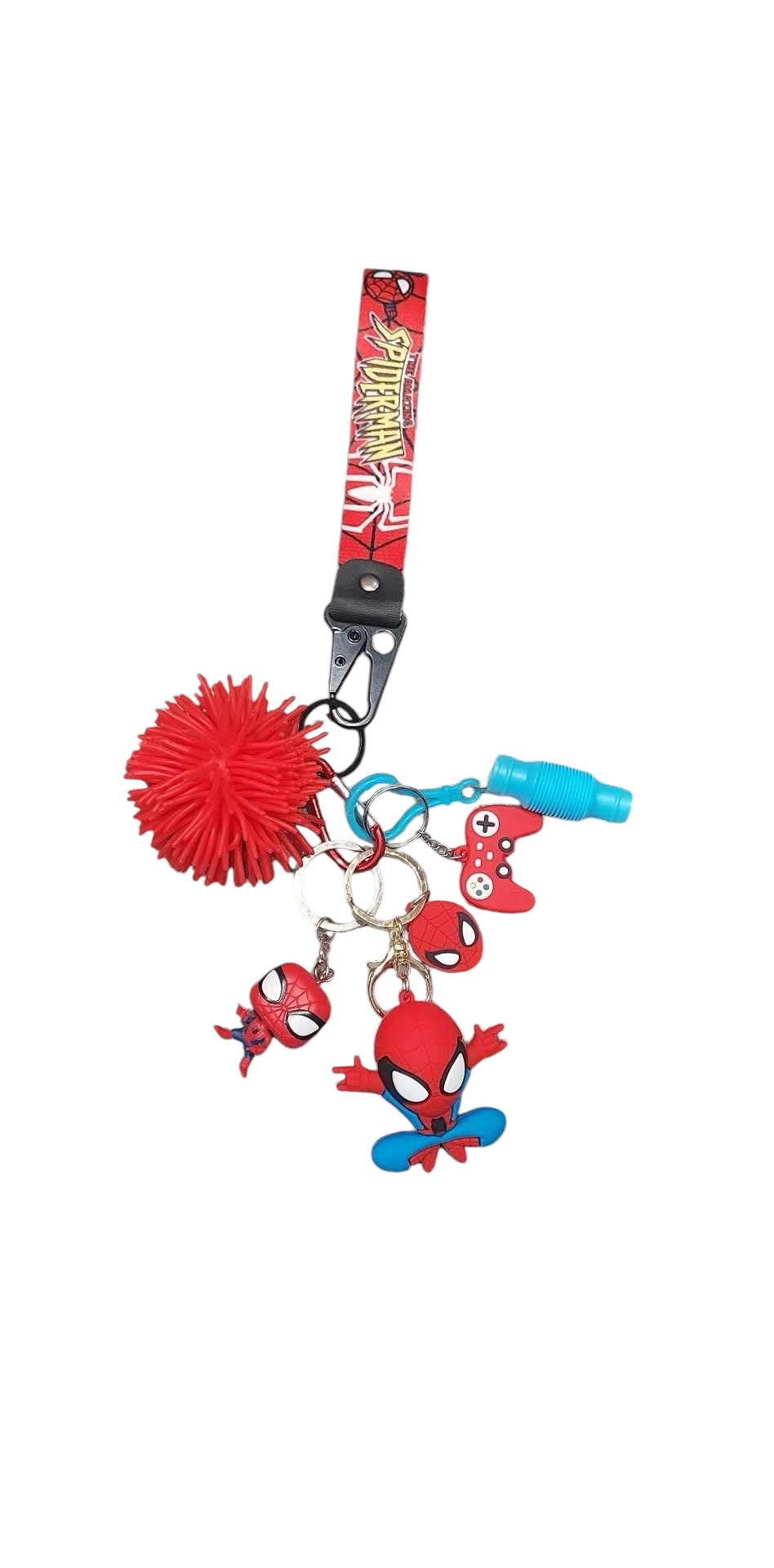 Spiderman fidgets with key strap