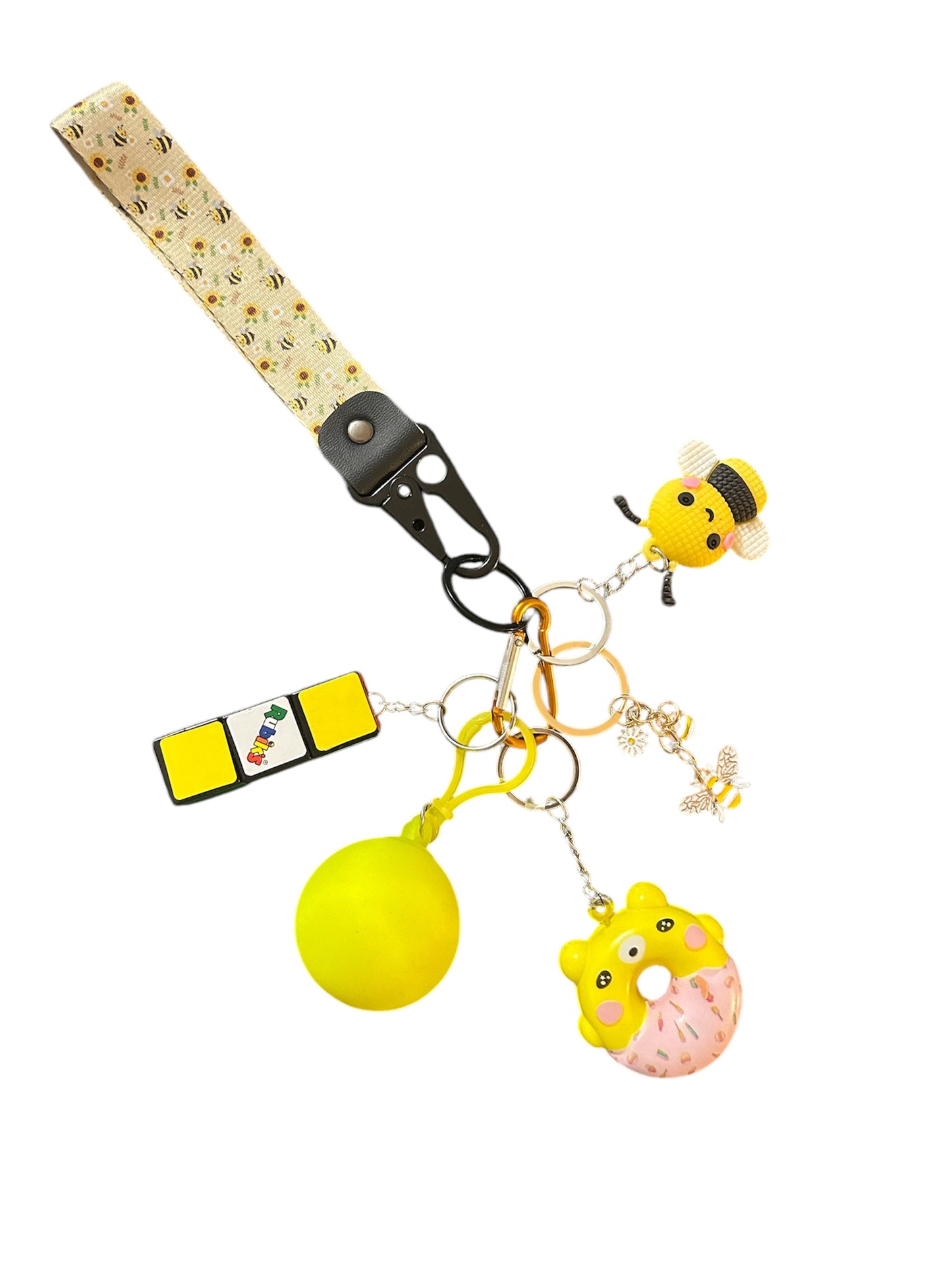 Bee fidgets with Key strap