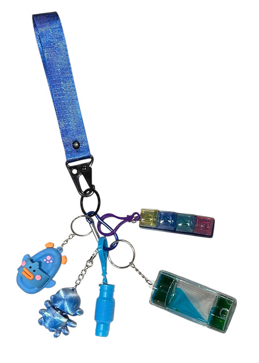Blue fidgets with key strap