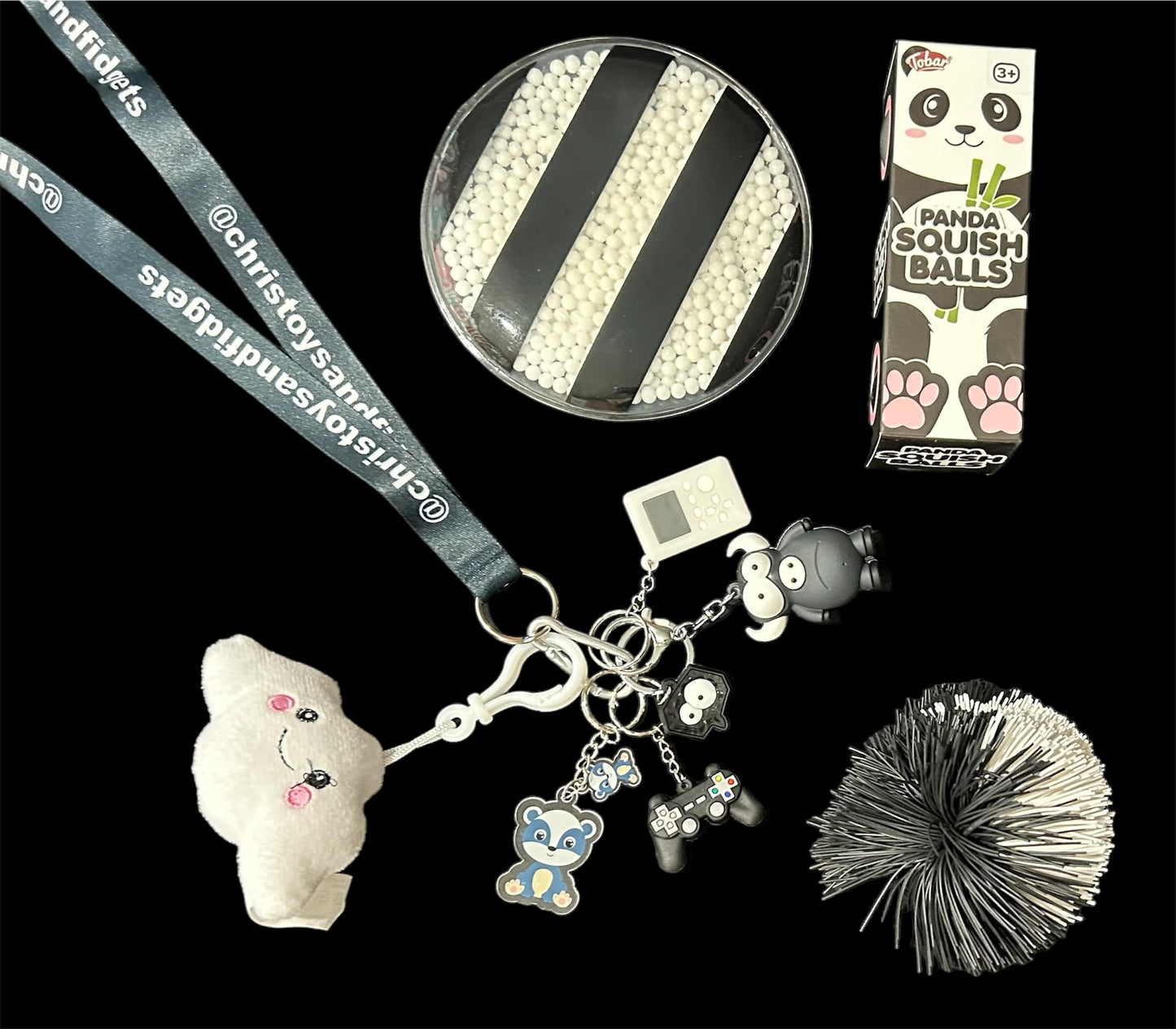 Black & white fidgets lanyard and bundle