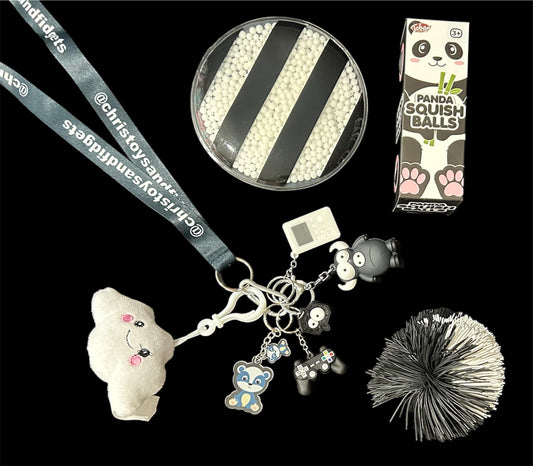 Black & white fidgets lanyard and bundle