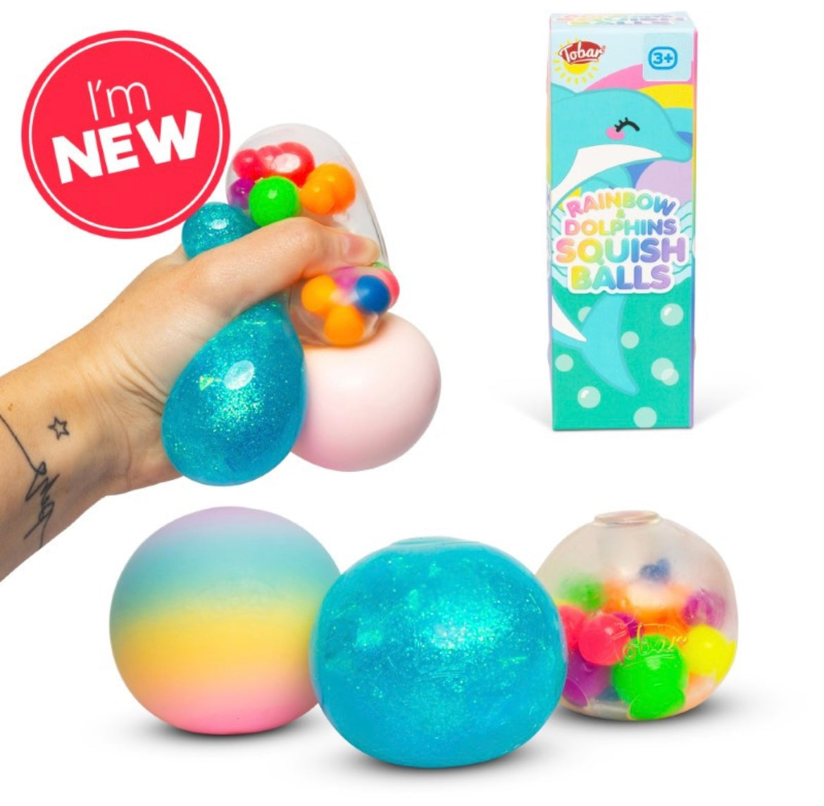 Rainbow and dolphins squish balls 3pk