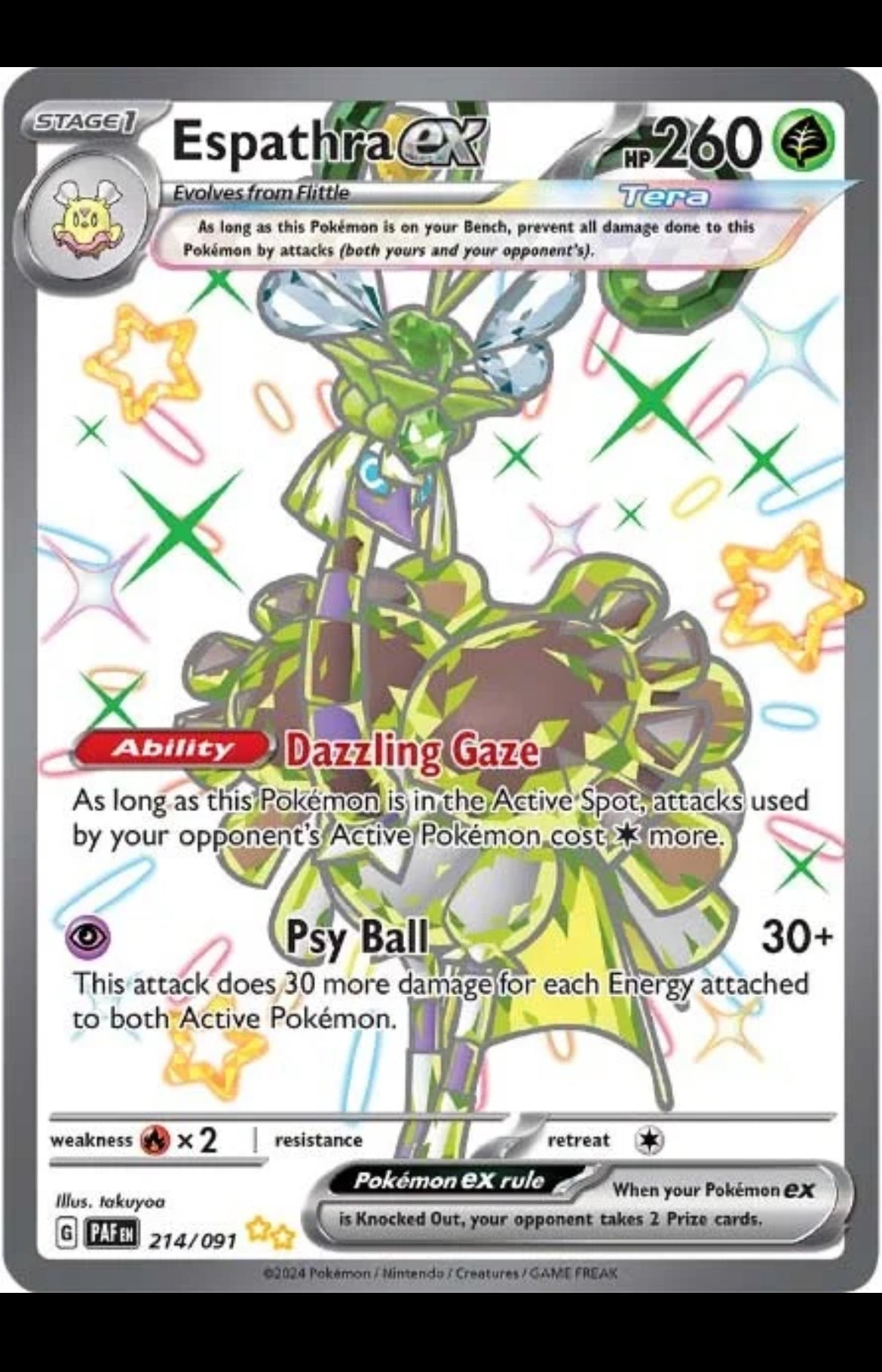 Pokémon Paldean Fates Espathra EX PAF 214/091 FULL ART CARD