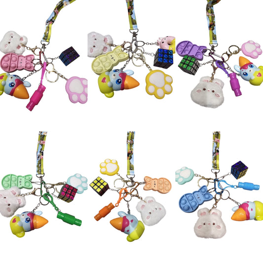 Bunny fidgets with lanyard