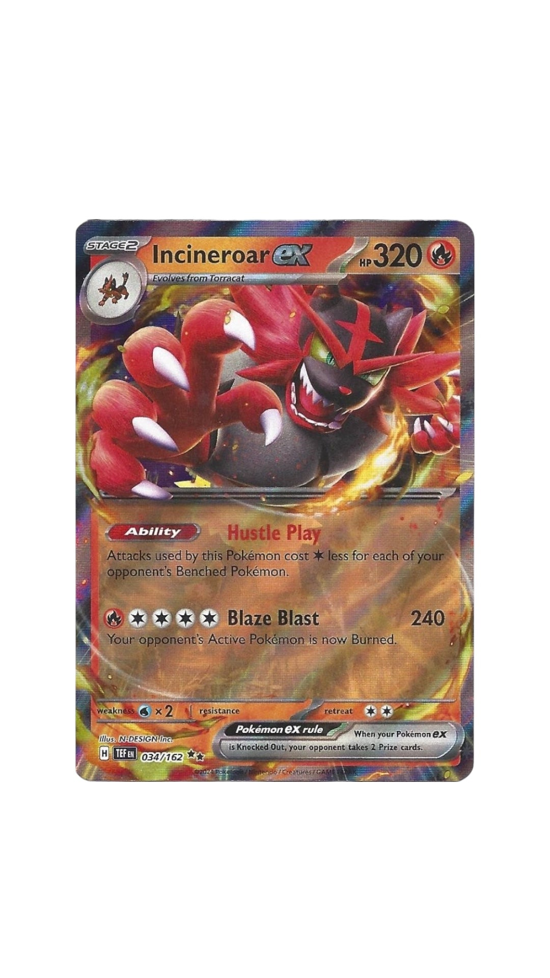 Pokémon Incineroar EX single card 034/162 TEF