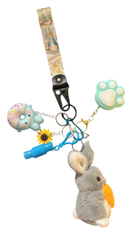 Peter rabbit fidgets with key strap