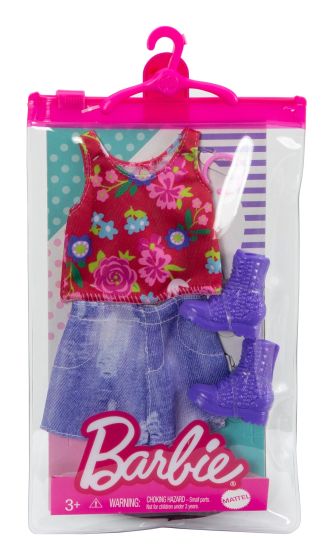 Barbie clothes top with denim skirt